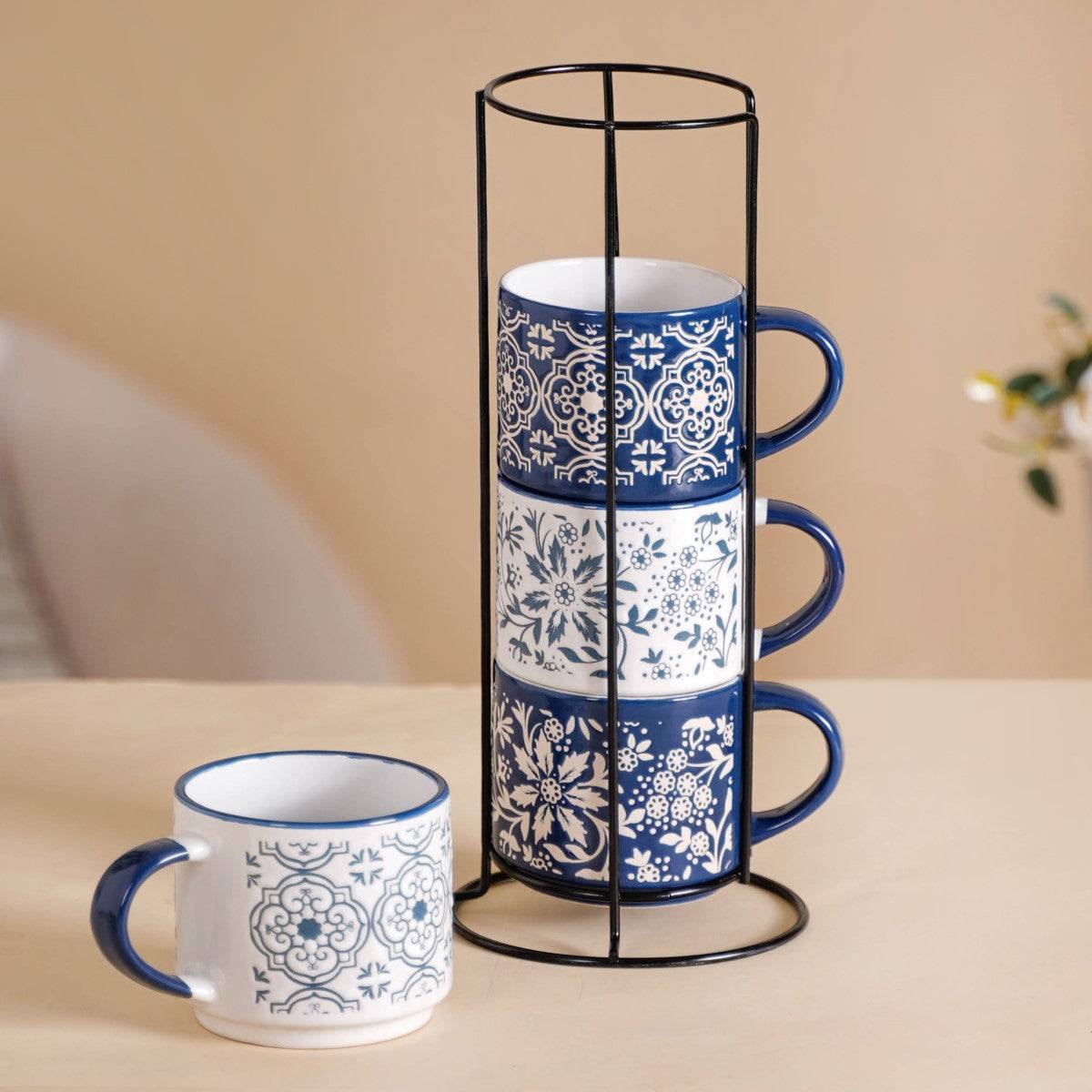 Floral Design Stackable Coffee Mugs Set of 4 240ml buy only at ₹995