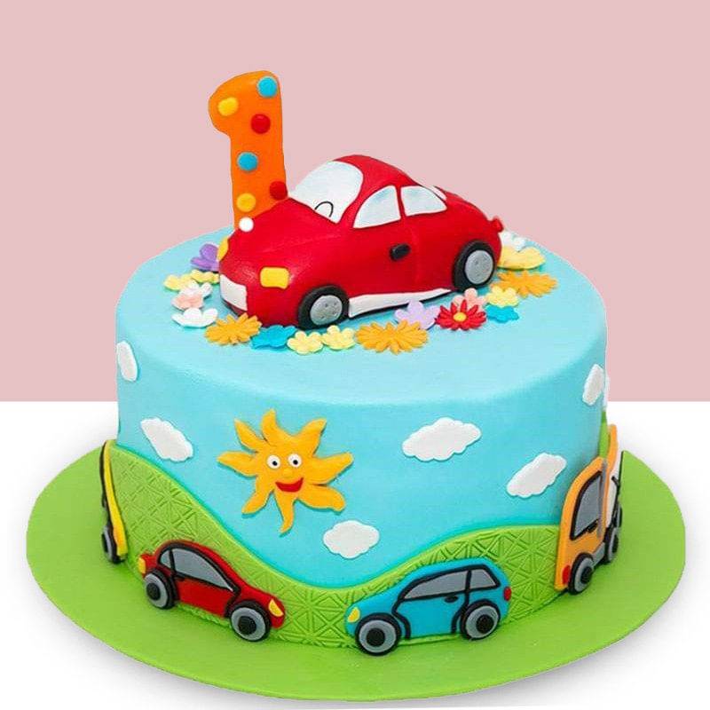 Colorful Car First B'day Fondant Cake