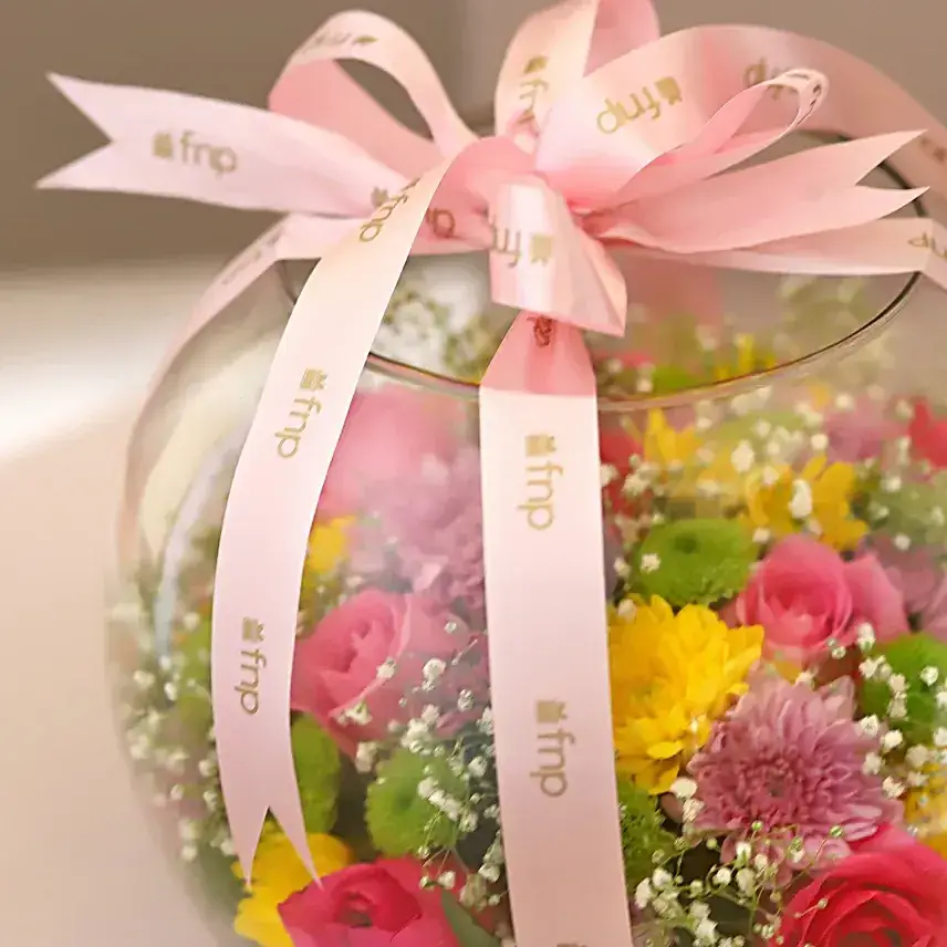 Colourful Flowers in Fish Bowl