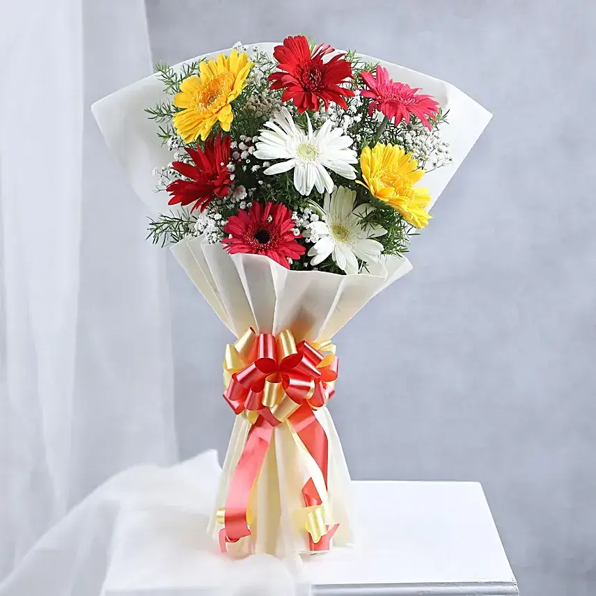 Colourful Gerberas & Butterscotch Cake Combo