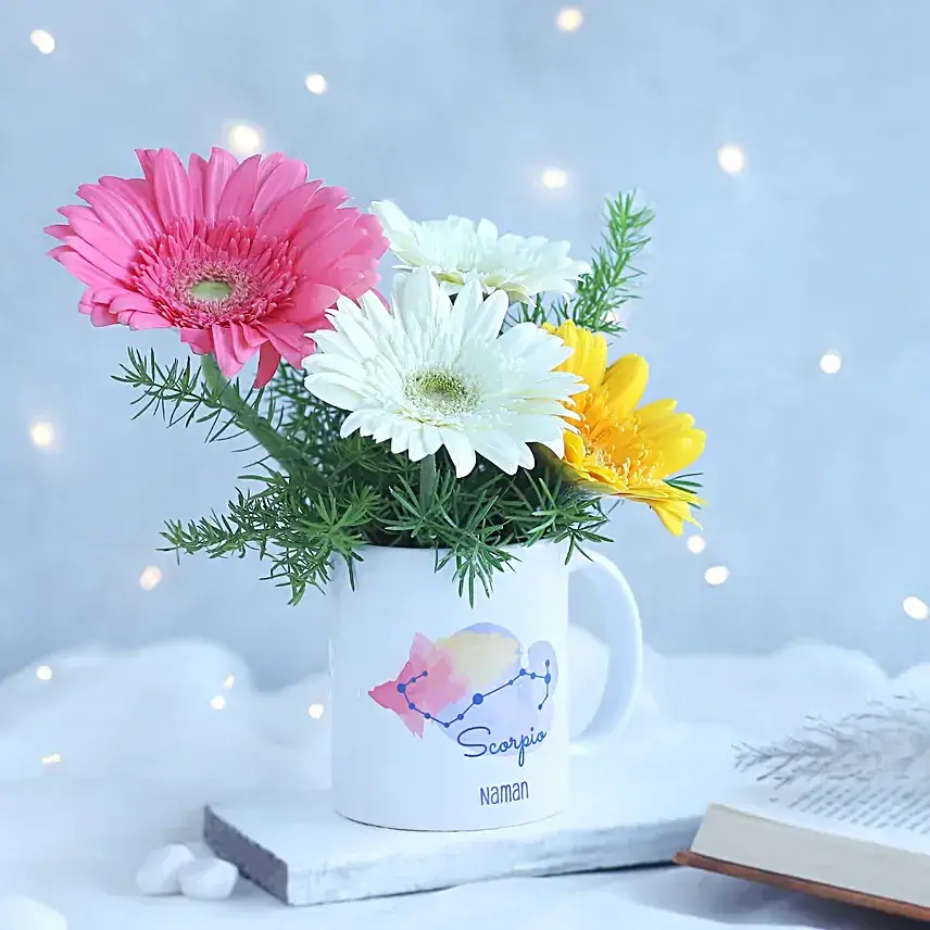 Colourful Gerberas Scorpio Personalised Mug