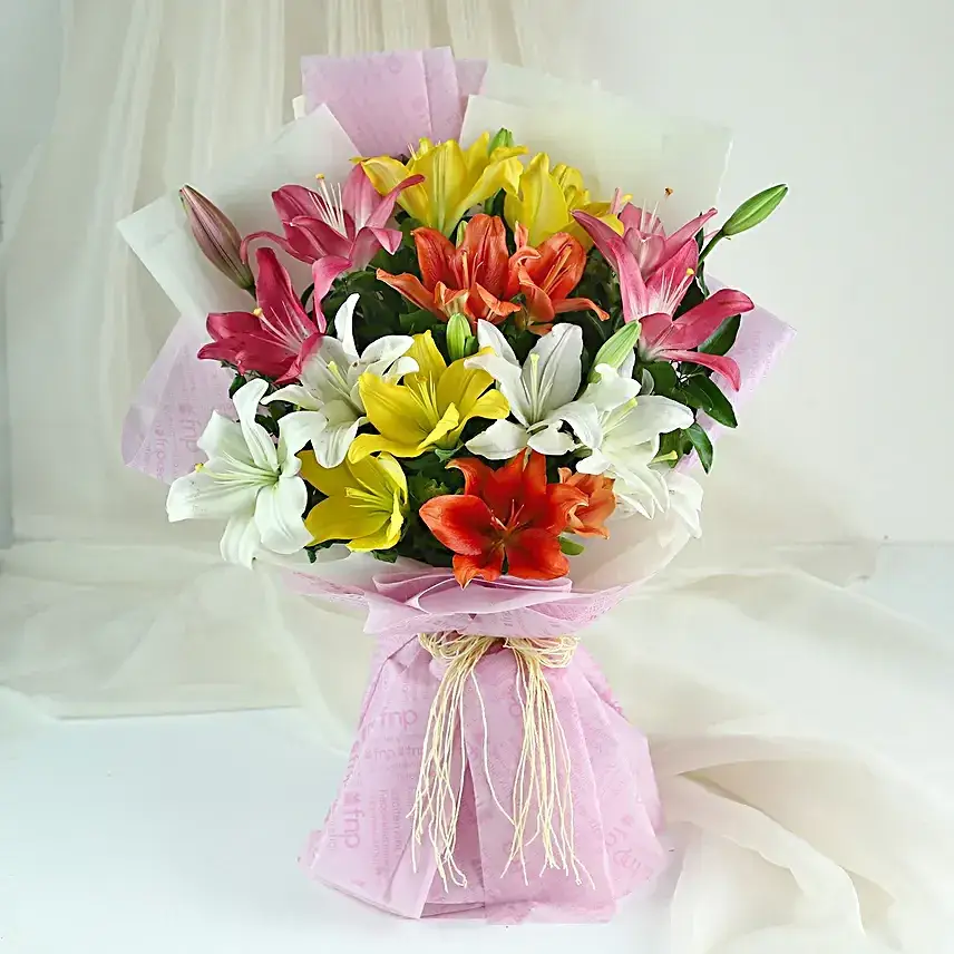 Pure Love- 8 Colourful Asiatic Lilies Bouquet