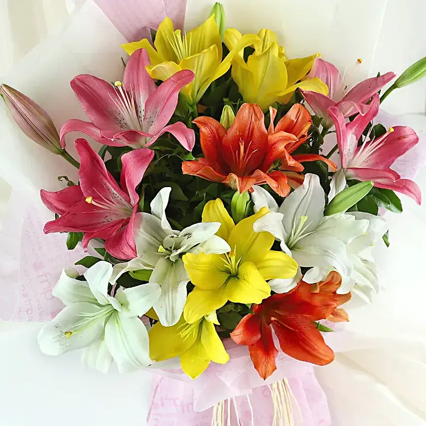 Pure Love- 8 Colourful Asiatic Lilies Bouquet
