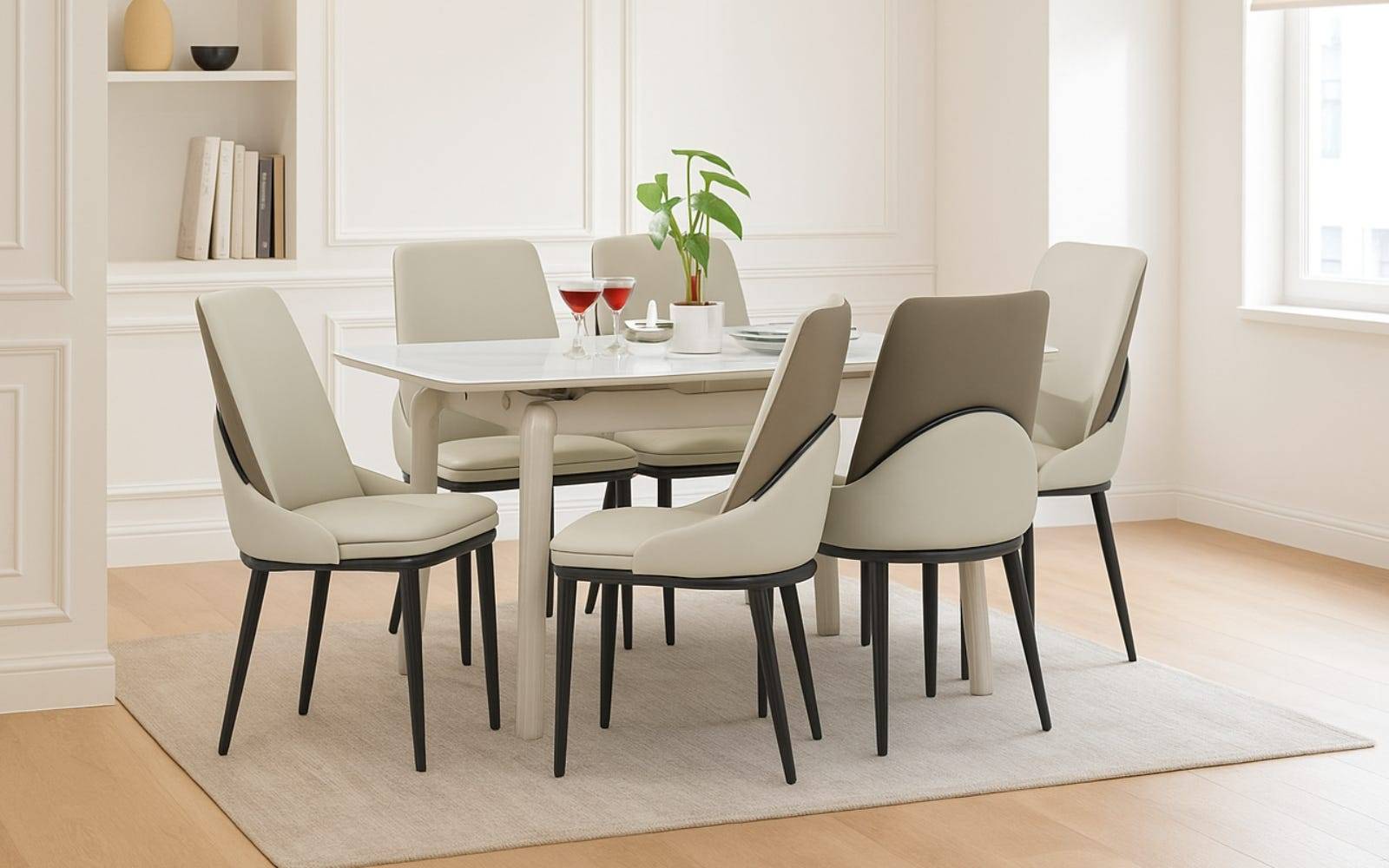 Royaloak Johor Malaysian Glass Extendable Dining Table & Royaloak Pheonix American Dining Chair Set
