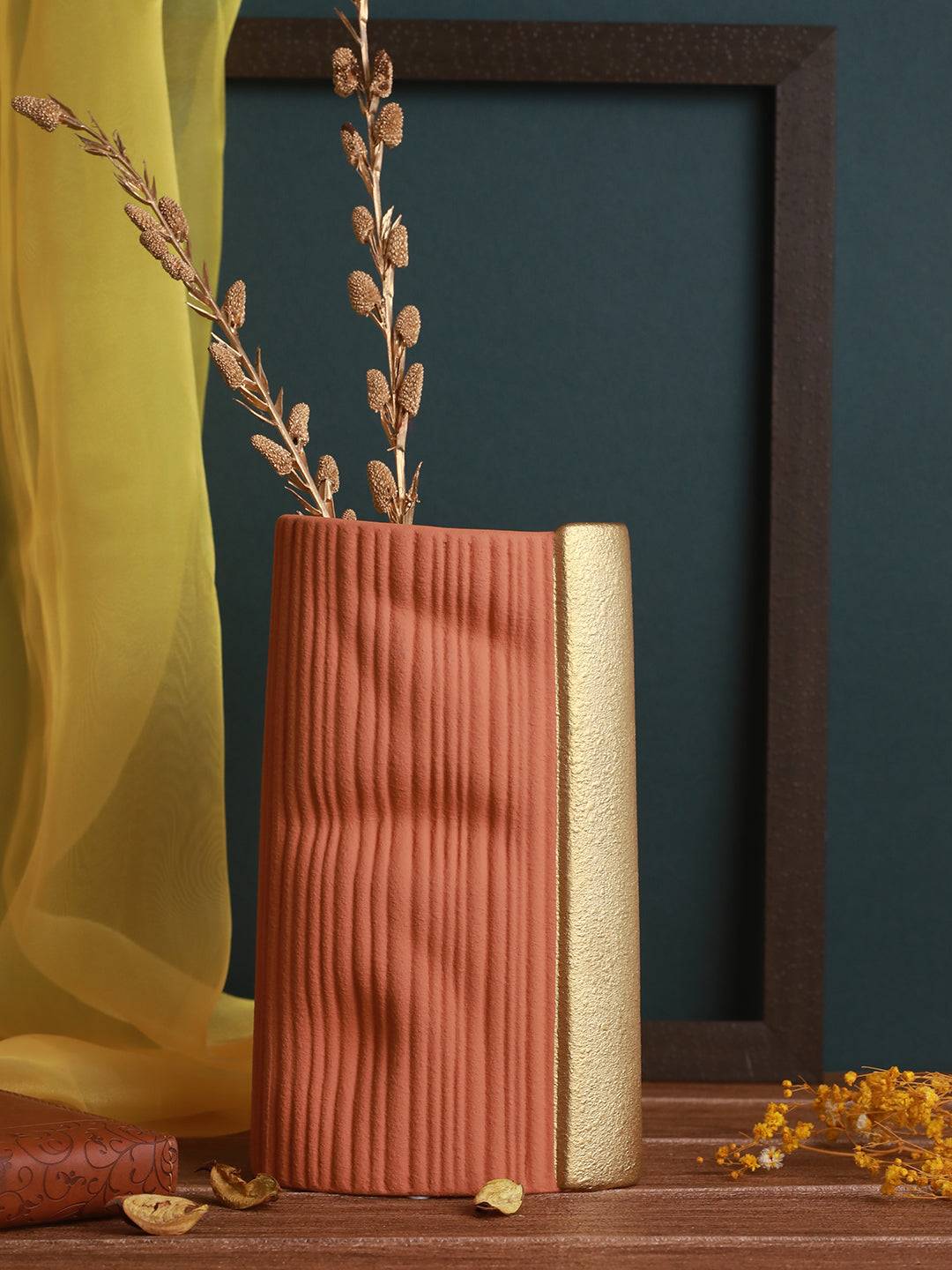 Designer Orange and Gold Flower Vase