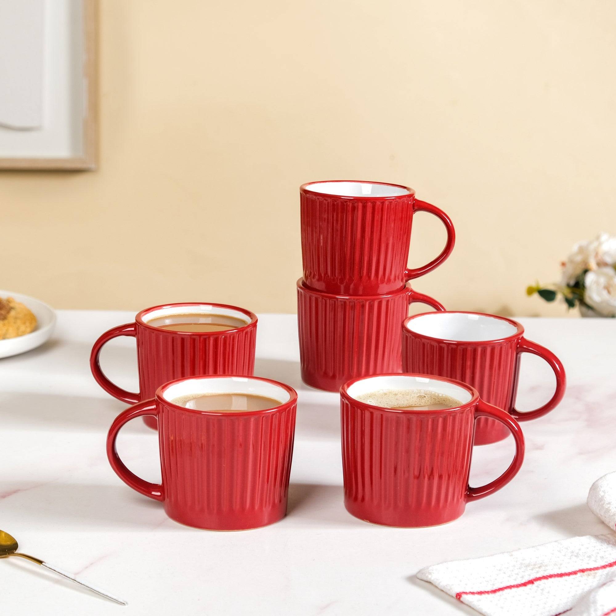 Cresta Ceramic Coffee Mug Set Of 6 Red 300ml buy only at ₹1050