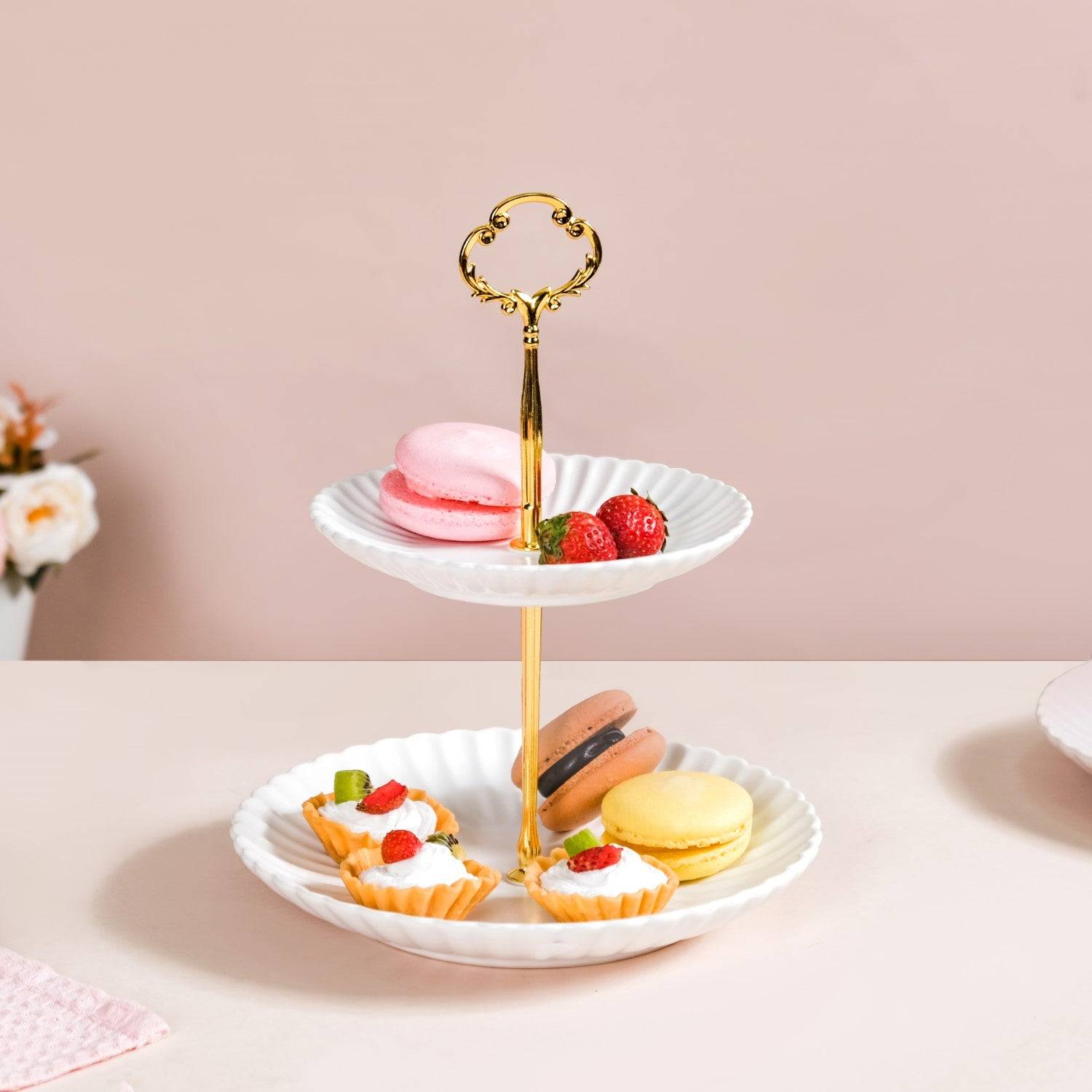 Whimsical White 2-tier Cupcake Stand