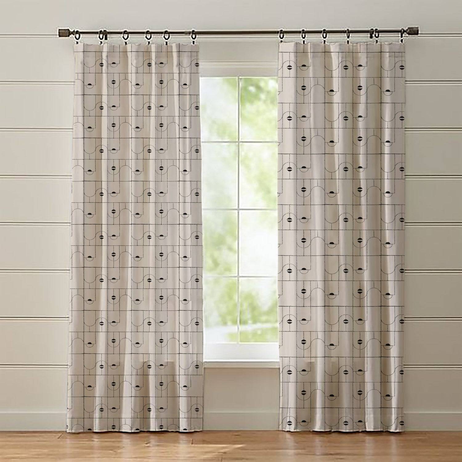 Classic Beige Full Length Embroidered Curtain Set Of 2 84x54 Inch