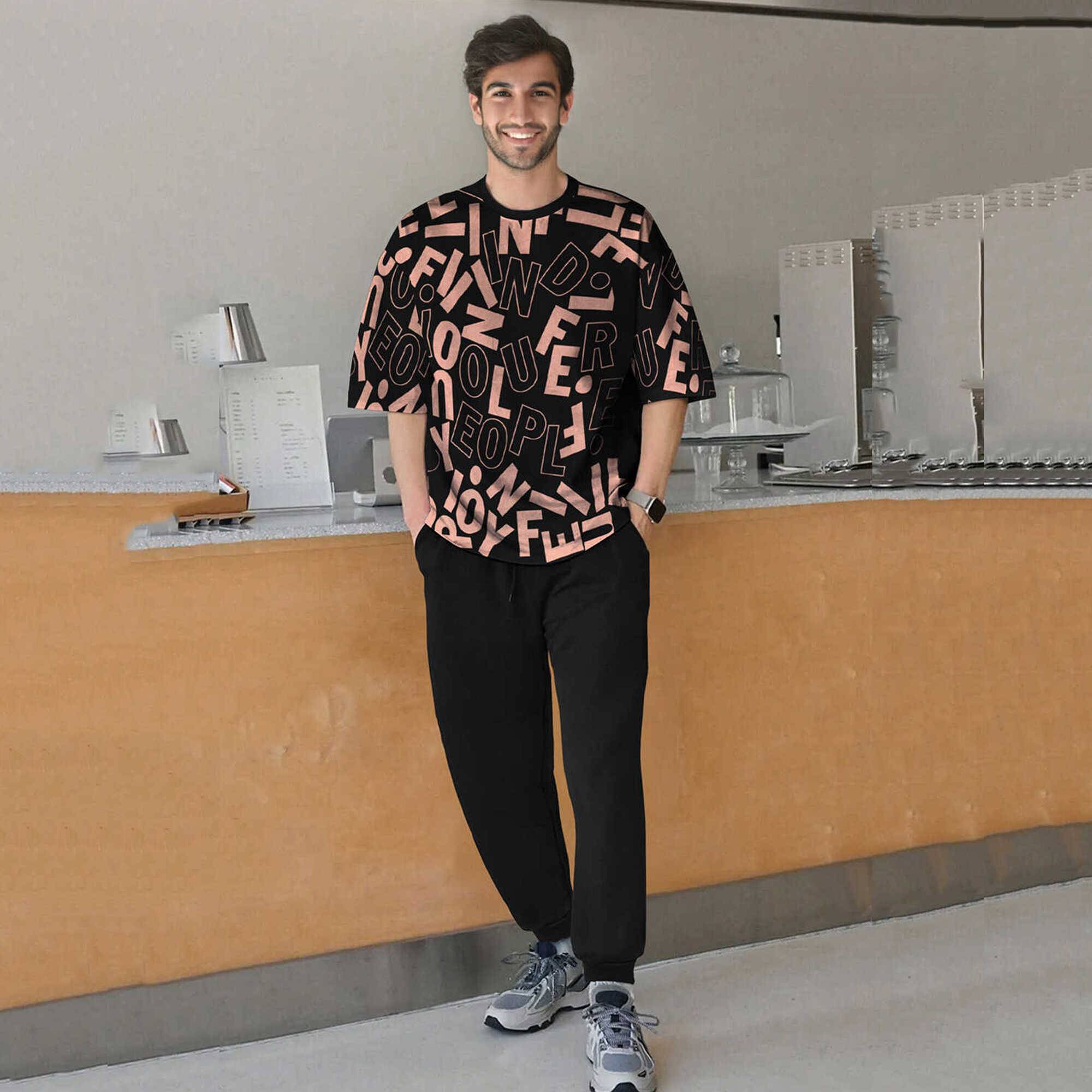 tracksuit oversized printed t-shirt with plain black trackpant