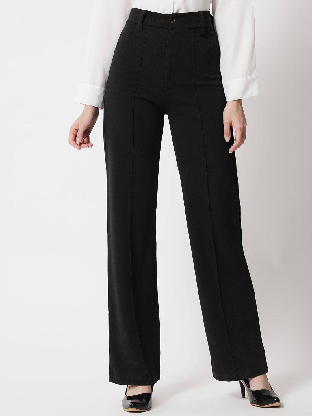 CURVE BY KOTTY BIZwear Women Relaxed Straight Fit High-Rise Easy Wash Pleated Trousers