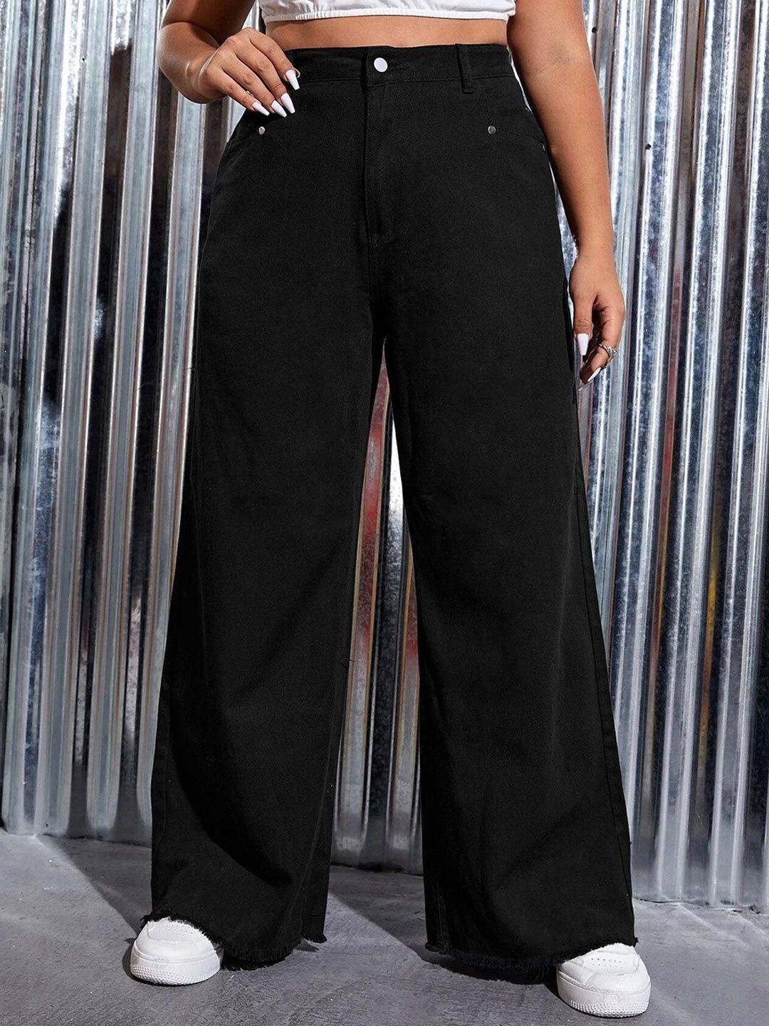 KOTTY Basics Plus Size Women Wide Leg High-Rise Clean Look Stretchable Jeans