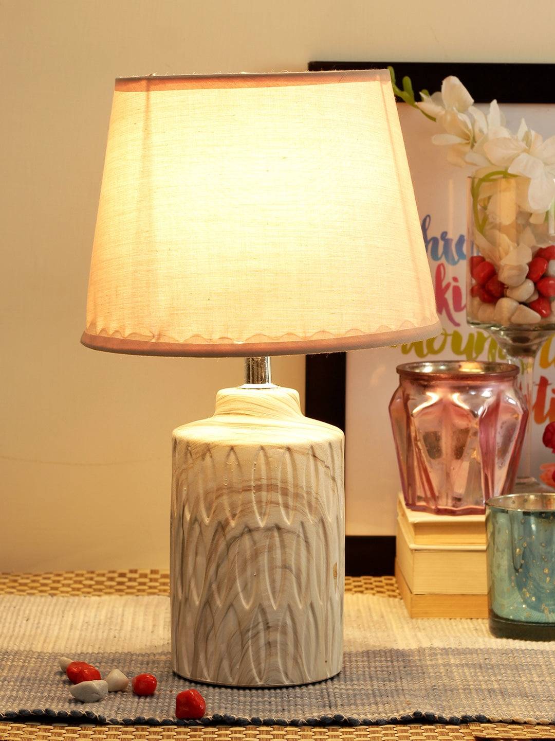 Grey Printed Woody Pattern Bedside Lamp