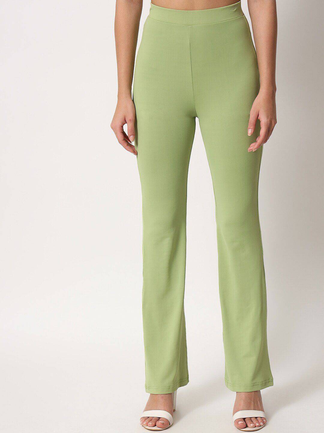 Kotty Women Green Relaxed Straight Leg High Rise Easy Wash Trouser
