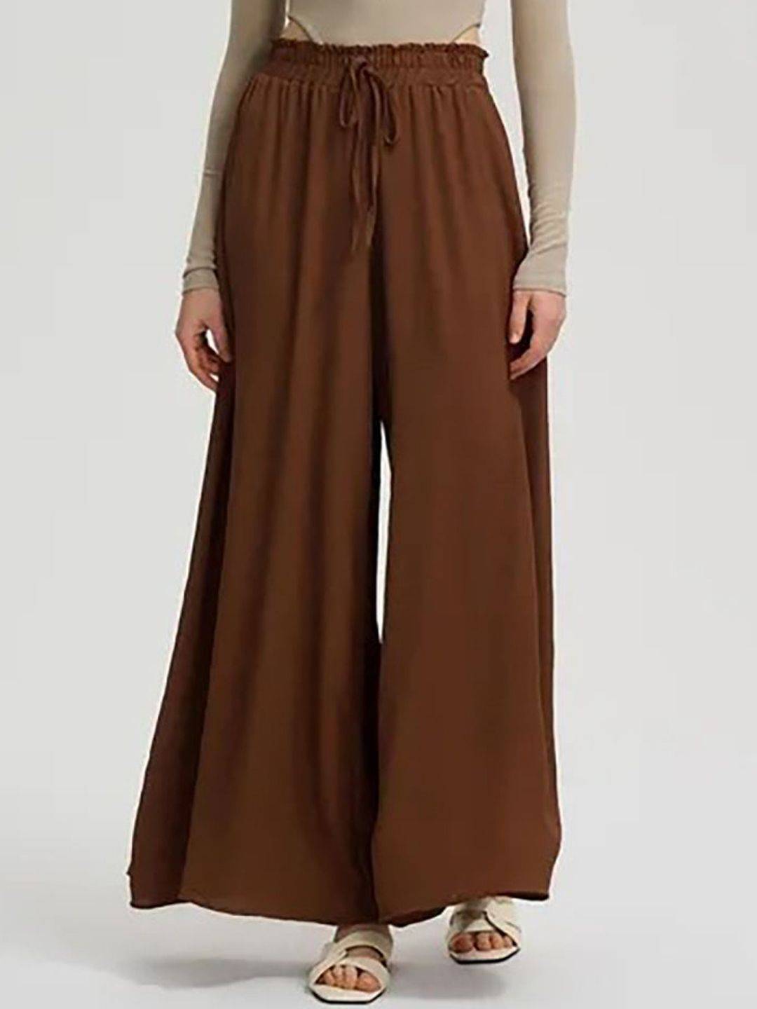 Kotty Women High-Rise Easy Wash Loose-Fit Pleated Wide Leg Trousers