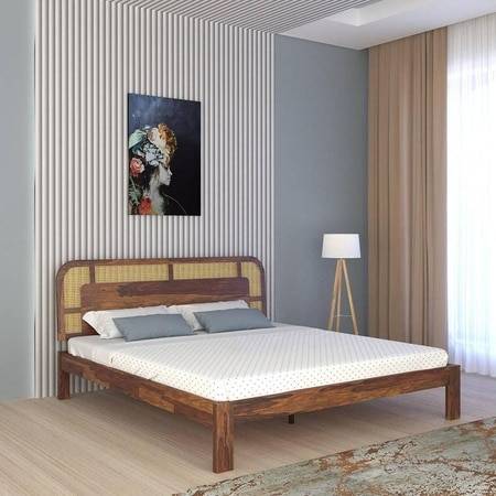 Sunburst Solid Wood King Size Non Storage Bed In Provincial Teak Finish