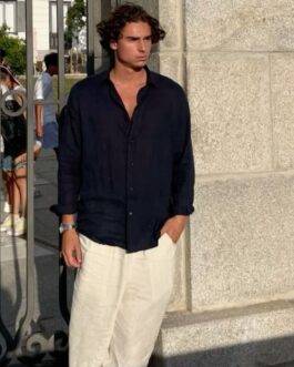 Old Money Classic Combo Shirt Set in Black and Beige Vintage Aesthetic Outfit