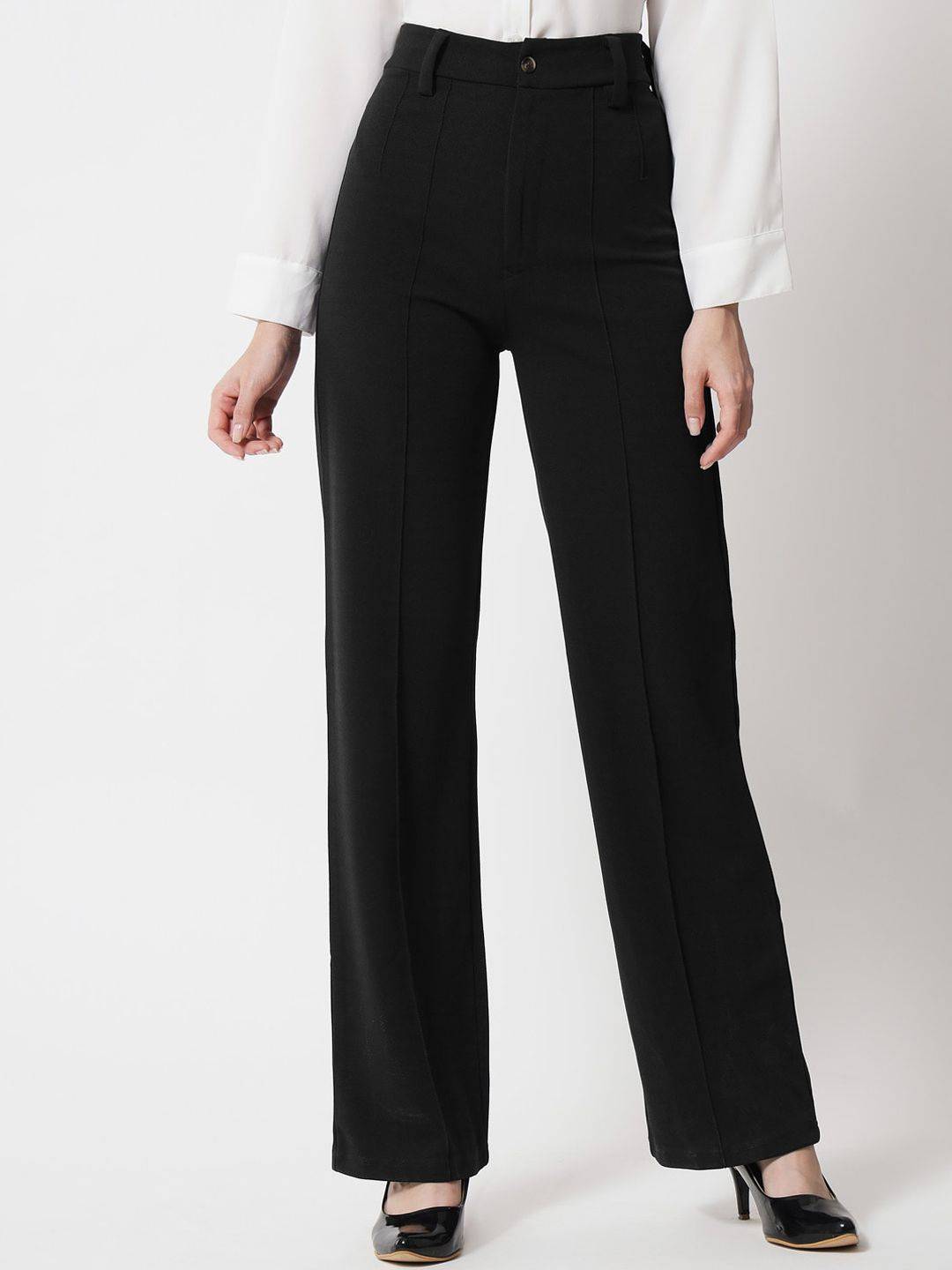 Kotty Women Relaxed Straight Leg Straight Fit High-Rise Pleated Trousers
