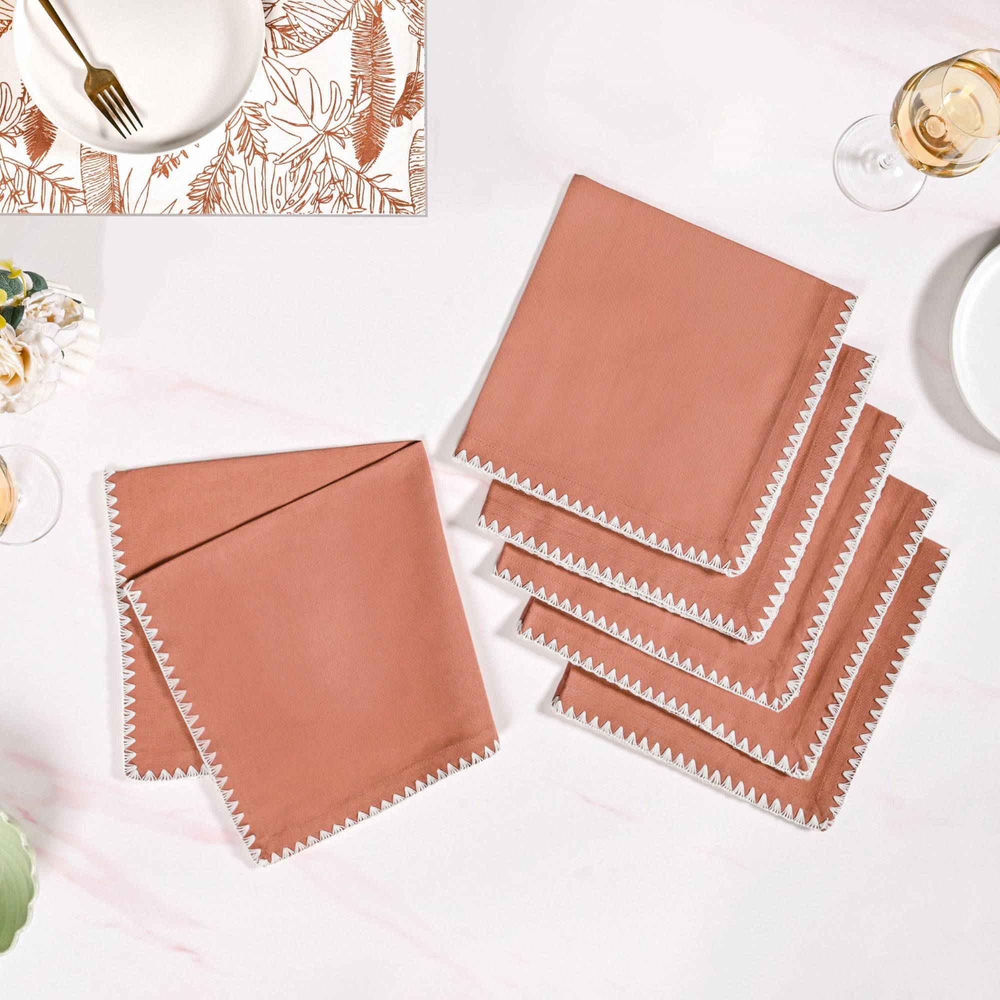Terracotta Embroidered Edges Table Napkin Set Of 6 buy only at ₹995