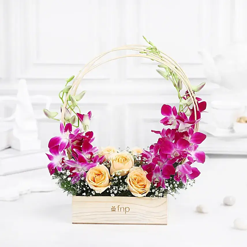 Delicate Beauty Orchids & Roses Arrangement
