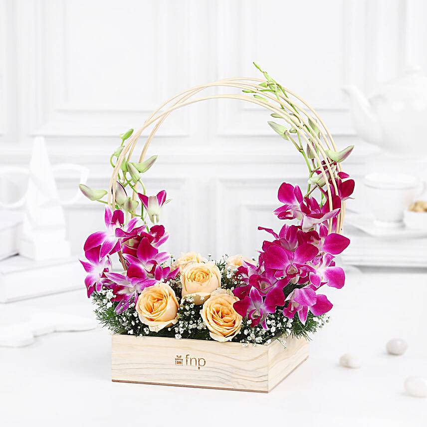 Delicate Beauty Orchids & Roses Arrangement