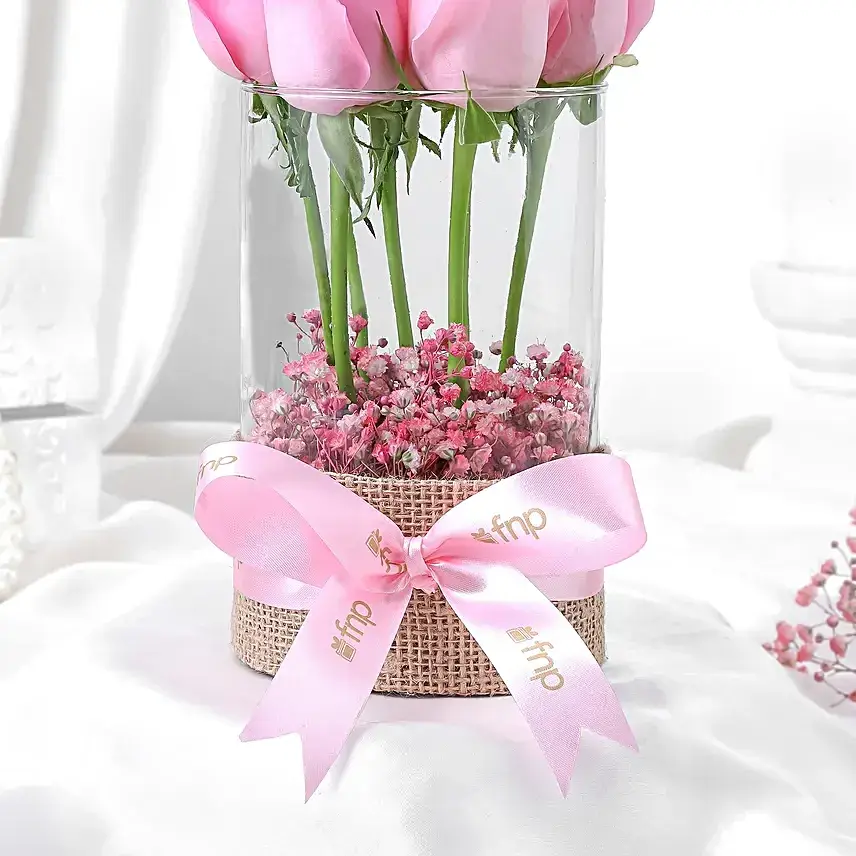 Glass Full of Pink Roses