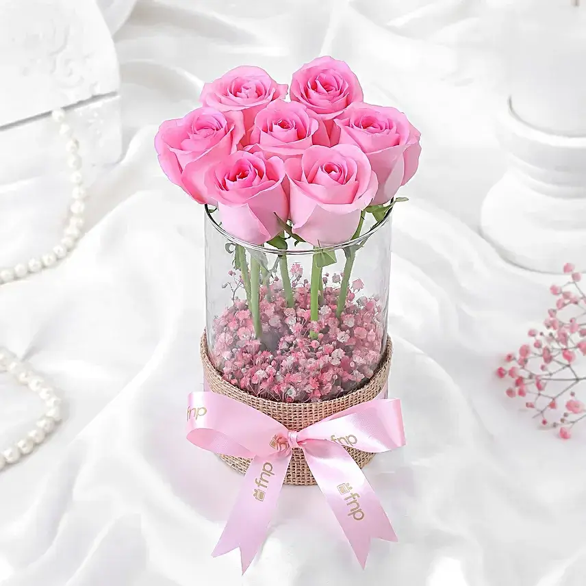 Glass Full of Pink Roses