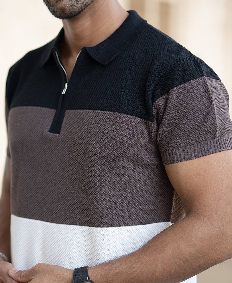 Colour Blocked Zipper Polo T-Shirt Buy @ ₹799