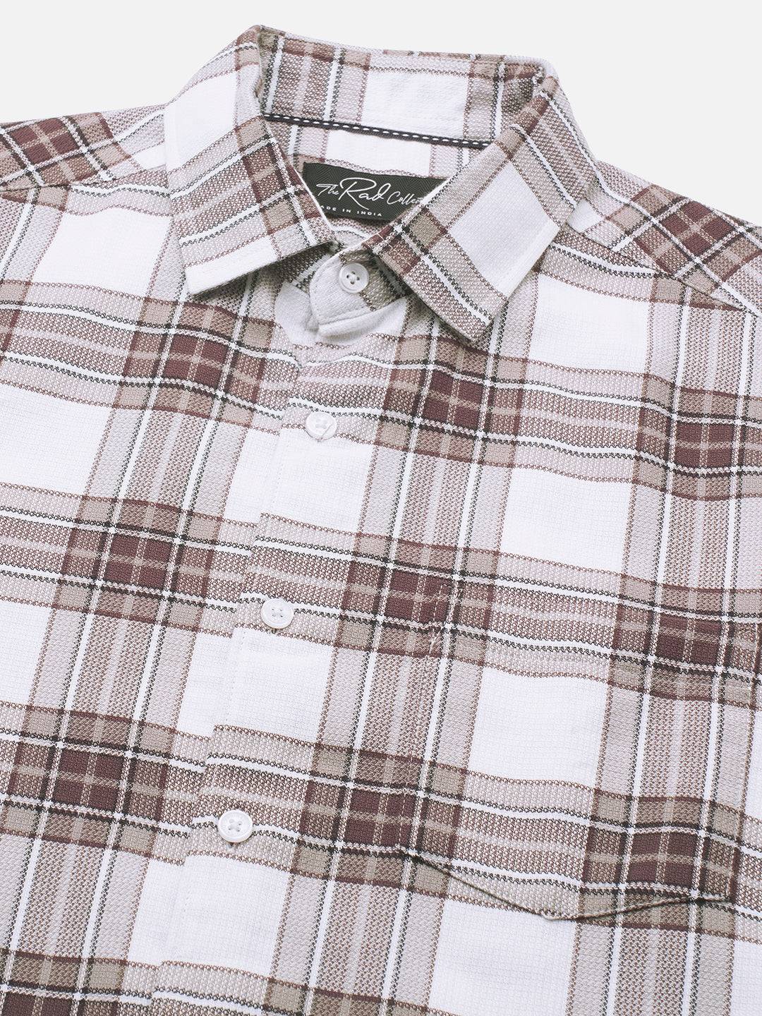 White & Umber Brown Bespoke Checks Shirt Buy only at ₹759
