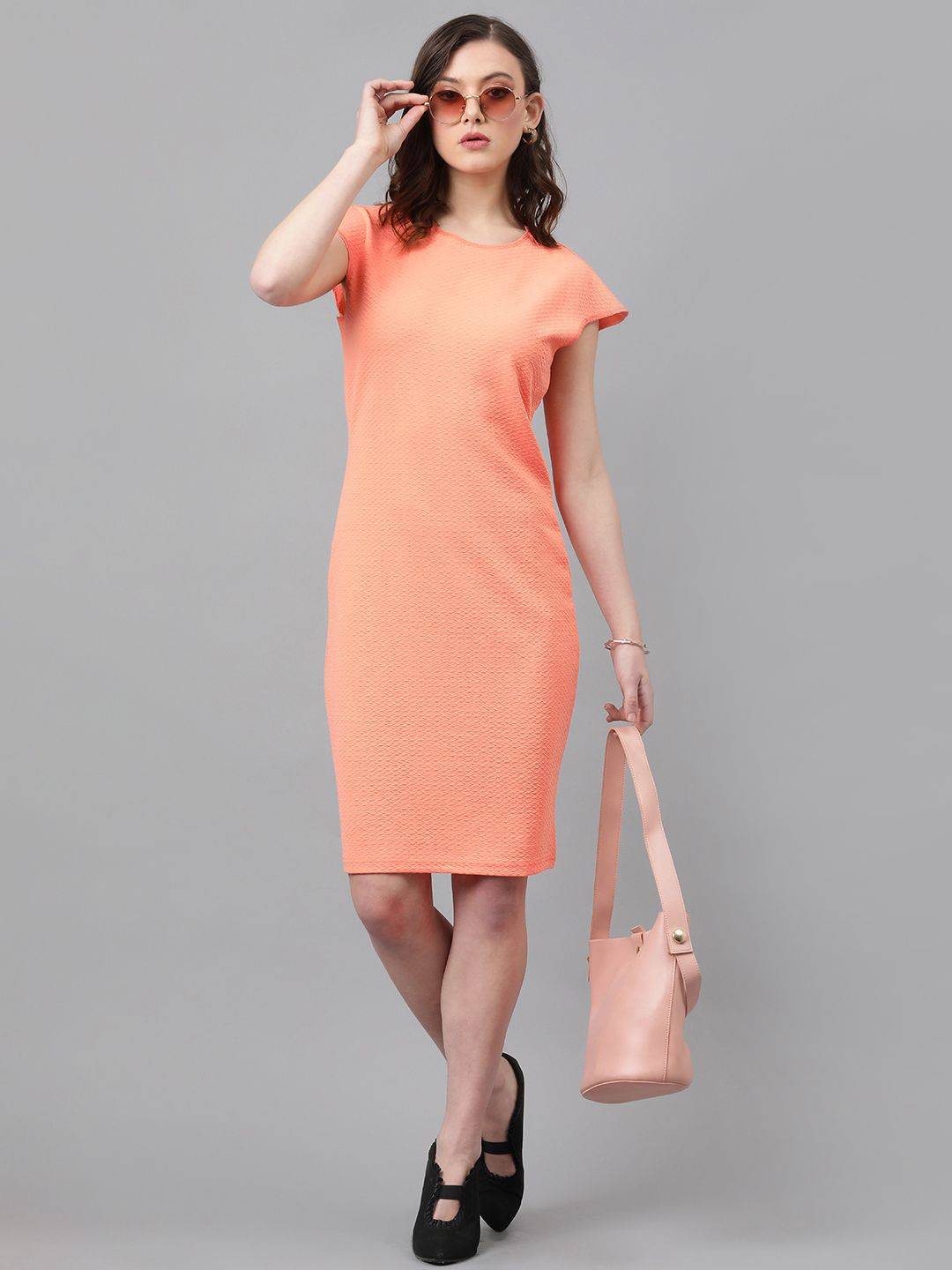 KOTTY Basics Self Design Extended Sleeves Straight Sheath Dress