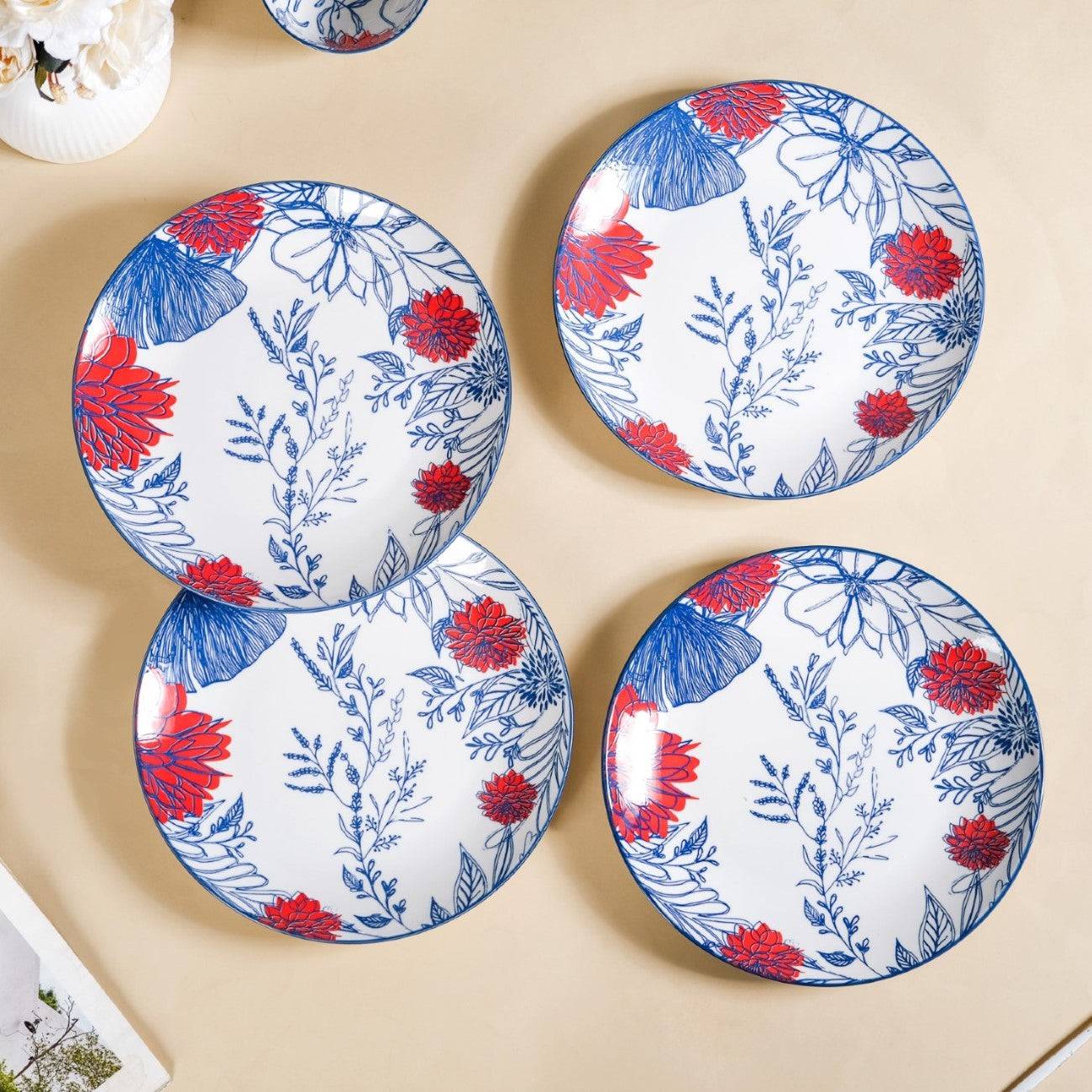 Set Of 4 Floral Ceramic Dinner Plates 10 Inch