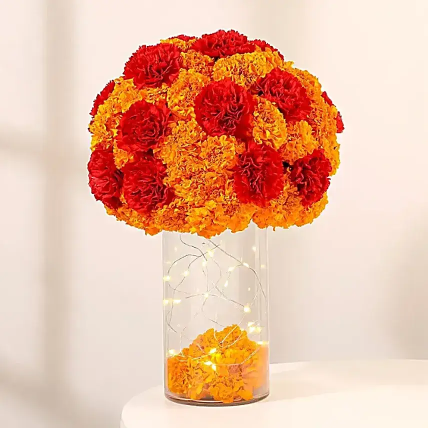 Diwali Floral Vase with Black Forest Cake