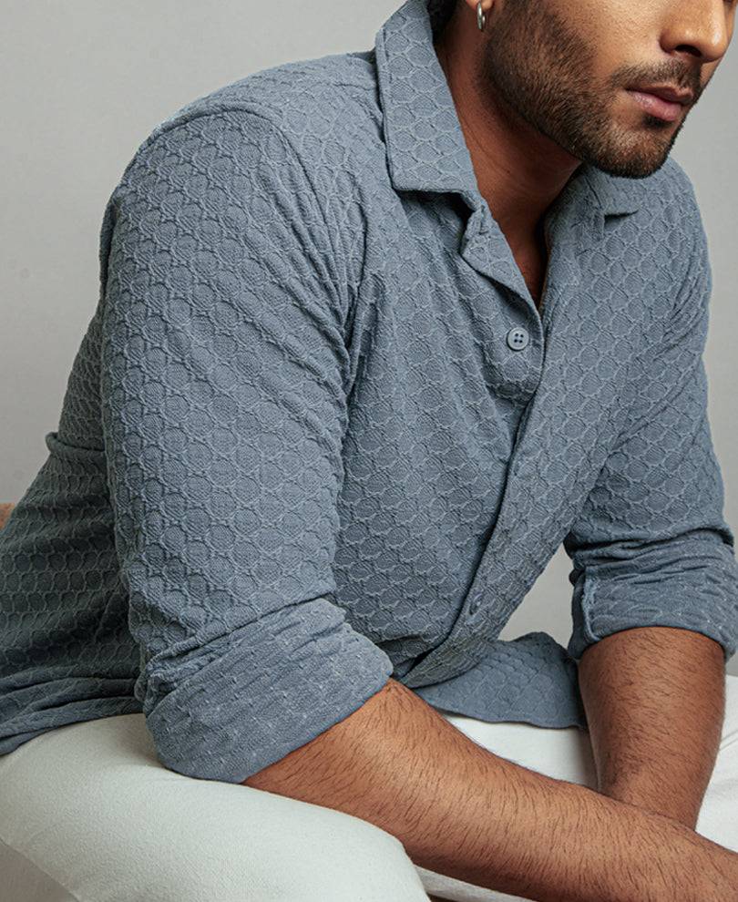 Grey Structured Regular Fit Full Sleeves Shirt Buy @ ₹599
