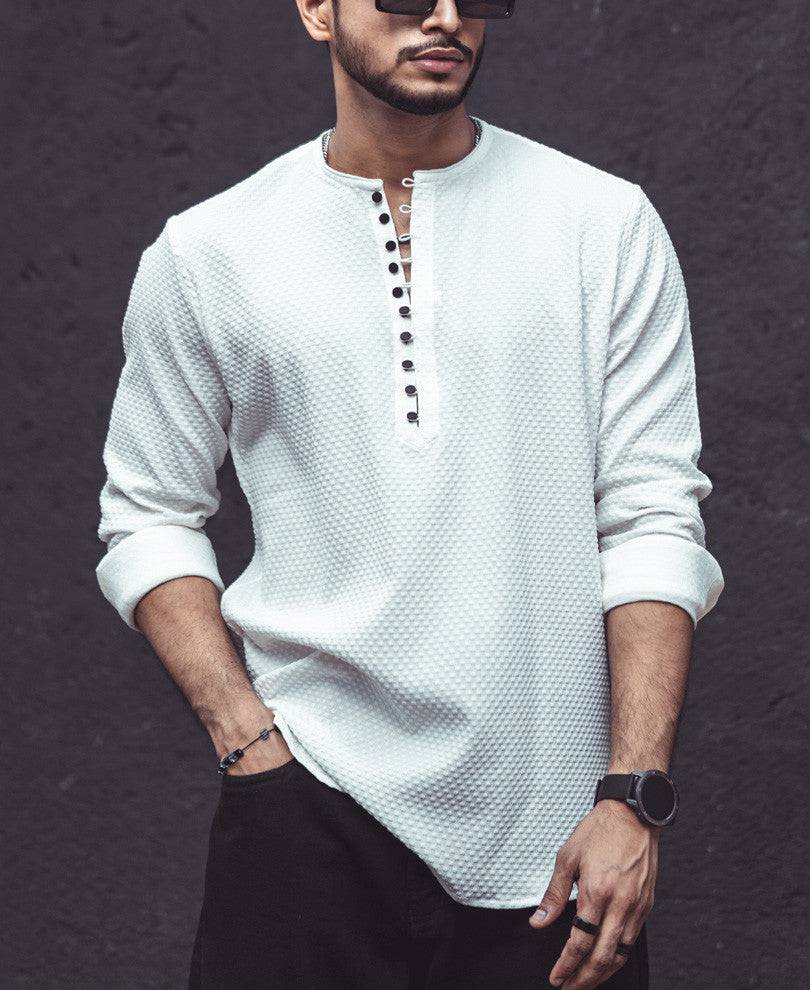 White Textured Kurta Style Shirt Buy @ ₹999
