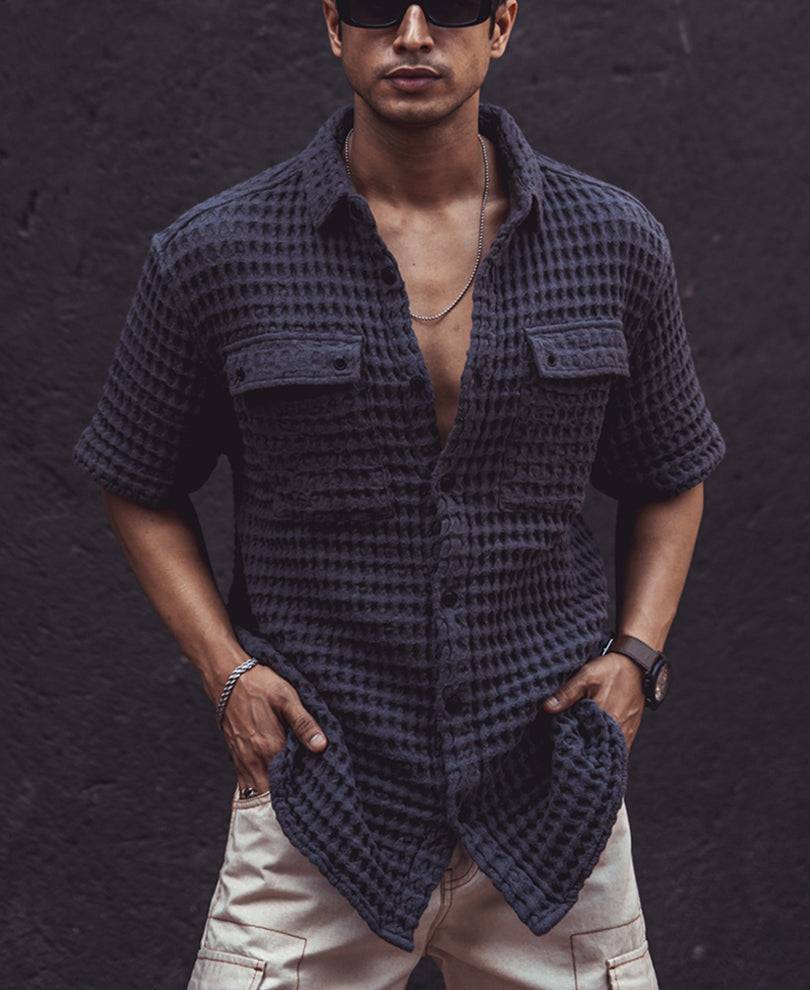 Dark Grey Structured Oversized Half Sleeves Shirt Buy @ ₹299