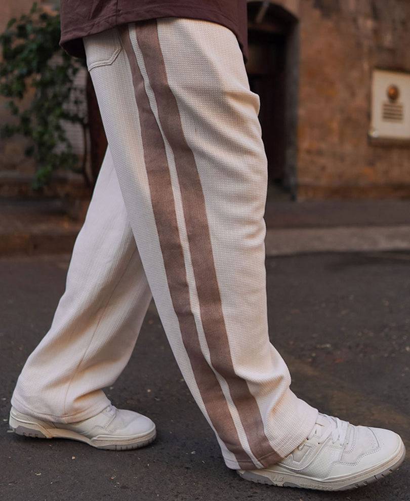 Cream and Beige Striped Baggy Fit Track Pant Buy @ ₹1099