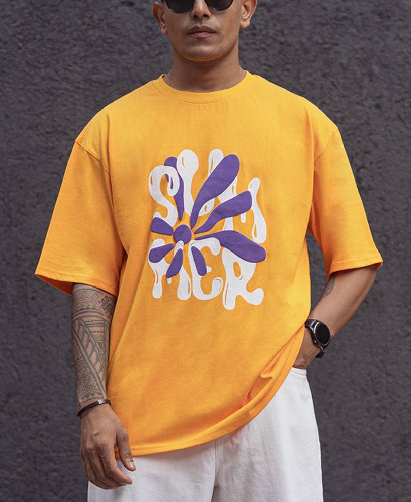 Mustard Structured Printed Oversized Half Sleeves T Shirt Buy @ ₹499