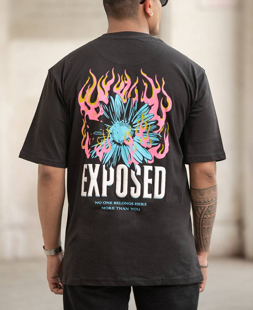 Black Exposed Printed Oversized T-Shirt Buy @ ₹499