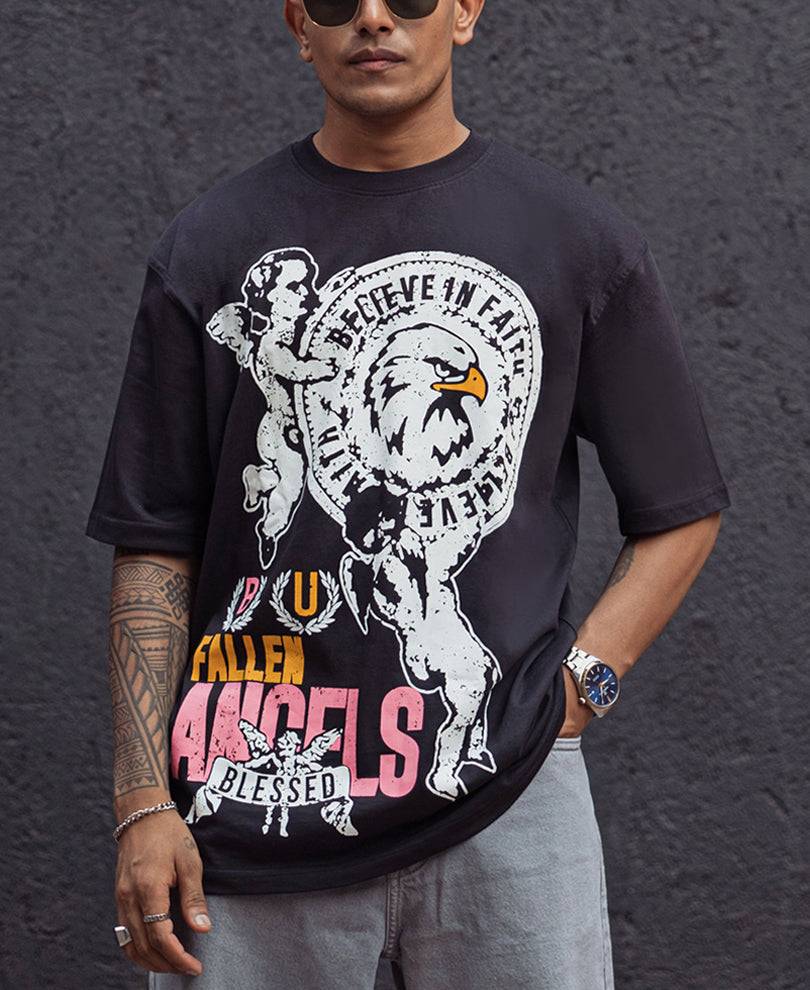 Black Printed Oversized Half Sleeves T Shirt Buy @ ₹499