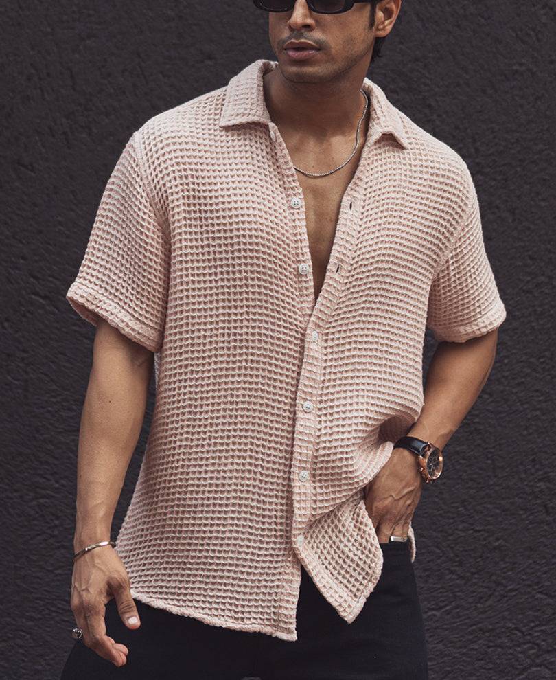 Light Pink Regular Fit Waffle Structured Shirt Buy @ ₹499