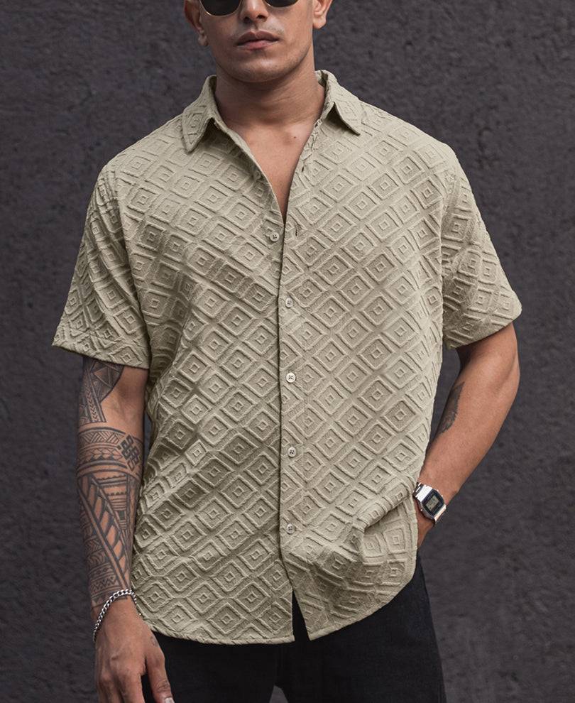 Beige Oversized Structured Half Sleeves Shirt Buy @ ₹799