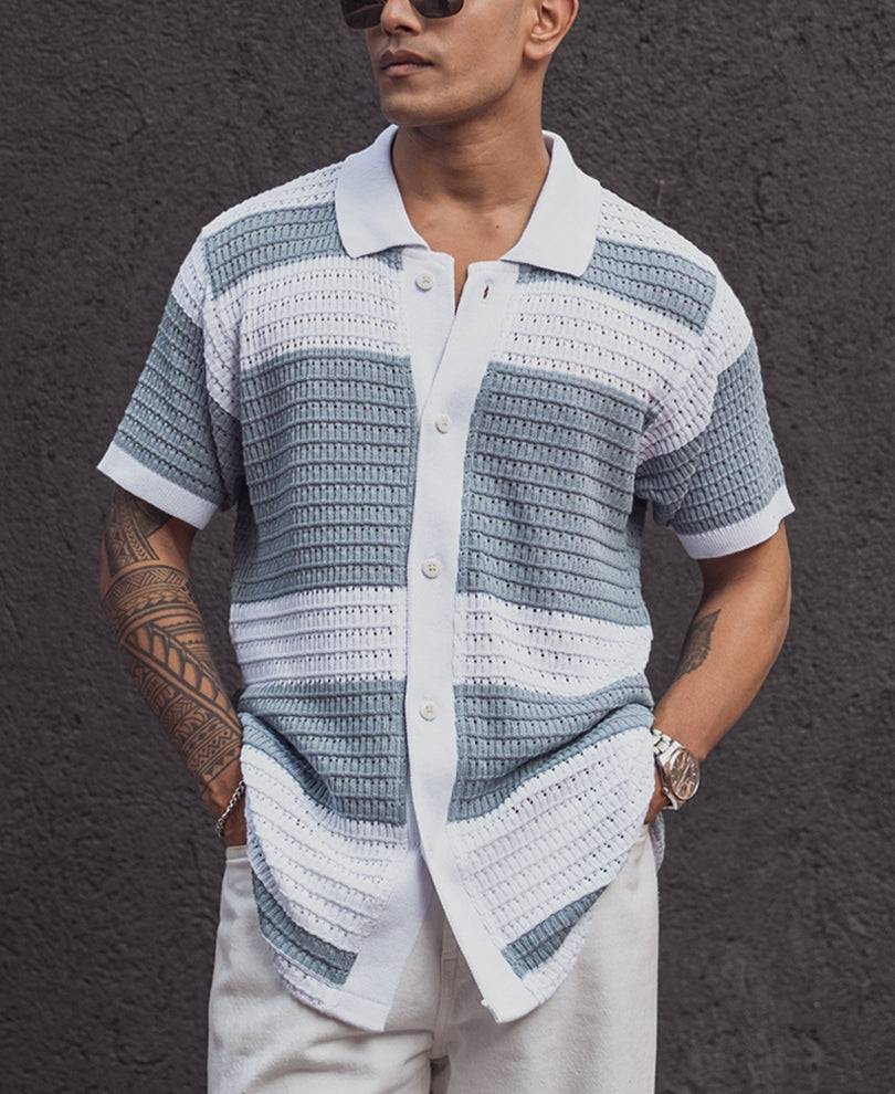 Sky Grey Structured Striped Regular Fit Half Sleeves Shirt Buy @ ₹799