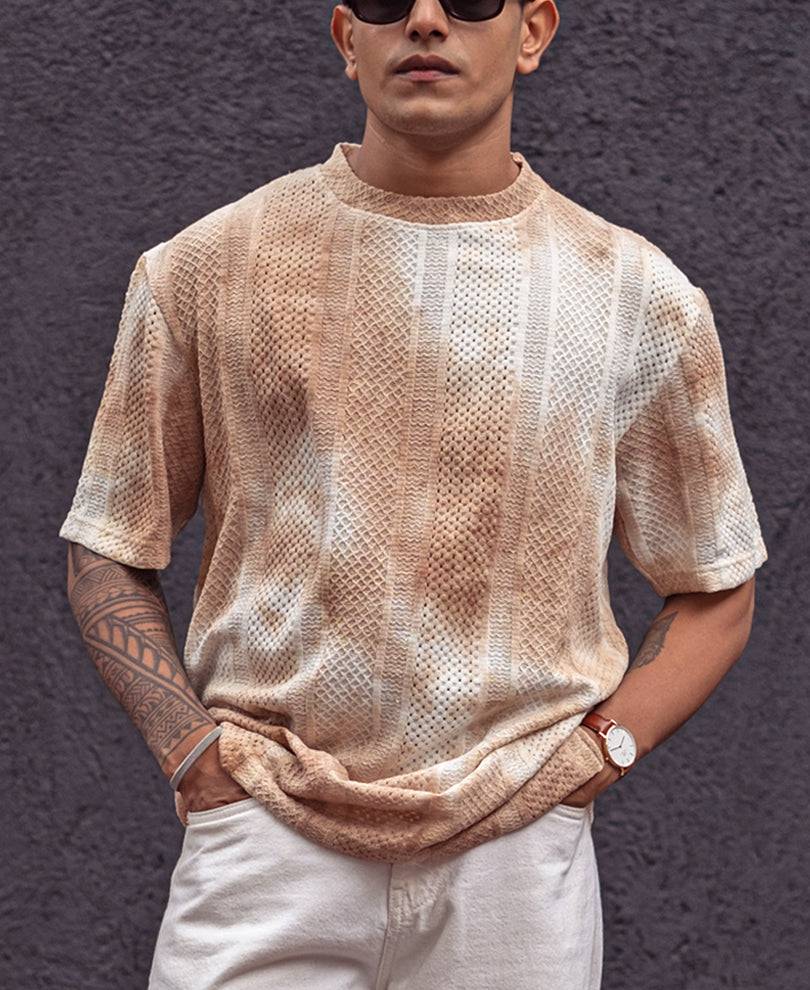 Light Brown Oversized Structured Tie Dye Print Half Sleeves T Shirt Buy @ ₹499