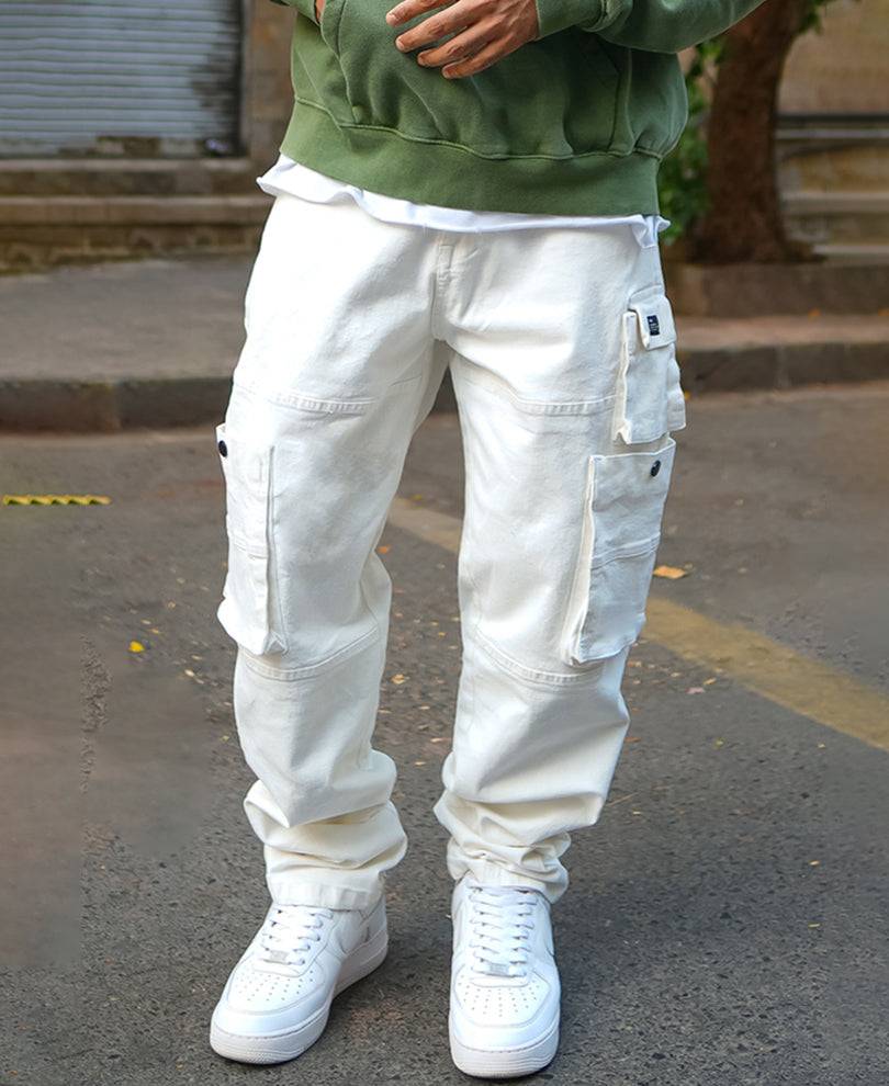 Off White Baggy Fit Patch Pockets Denim Jeans Buy @ ₹1599