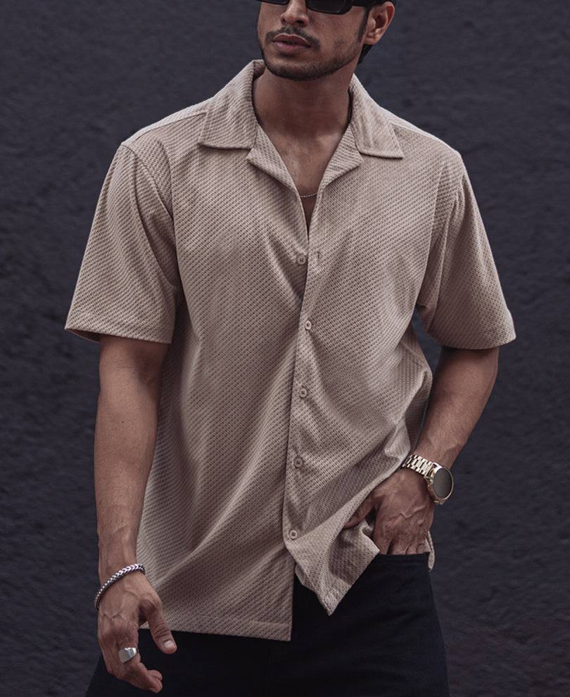 Beige Structured Regular Fit Half Sleeves Shirt Buy @ ₹499