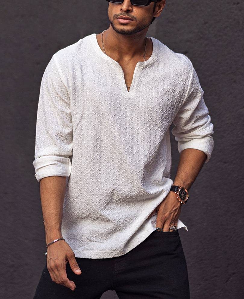 White Structured Regular Fit Full Sleeves Kurta Style Shirt Buy @ ₹699