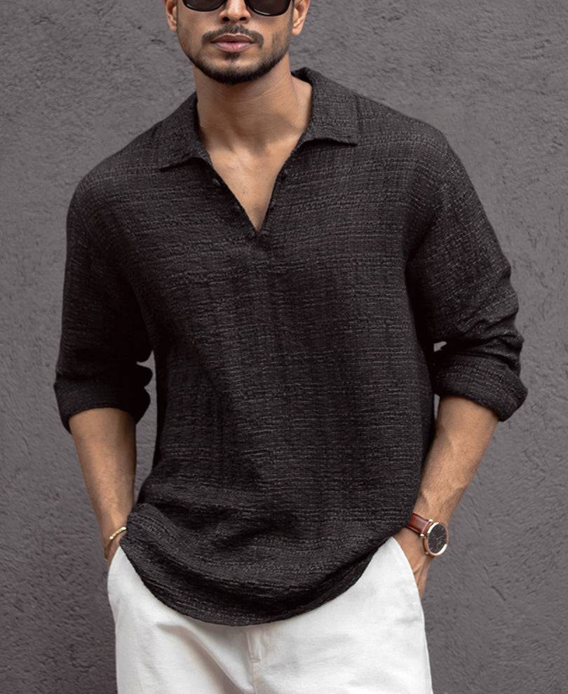 Black Kurta Style Regular Fit Full Sleeves Shirt Buy @ ₹1199