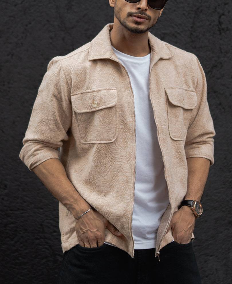 Dark Fawn Regular Fit Full Sleeves Shirt With Zip Buy @ ₹1299