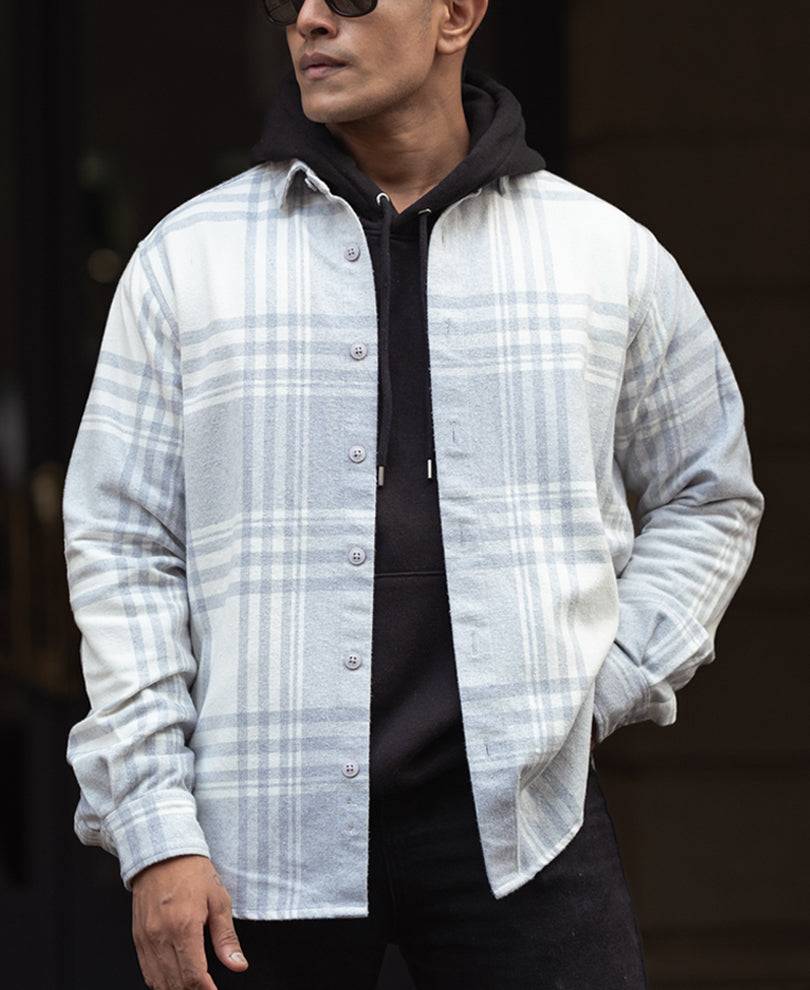 Light Grey and White Regular Fit Flannel Full Sleeve Shirt Buy @ ₹999