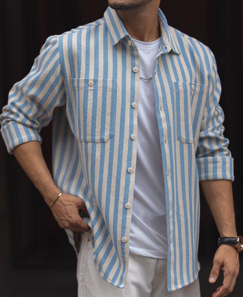 Blue And White Stripes Regular Fit Full Sleeves Shirt Buy @ ₹799