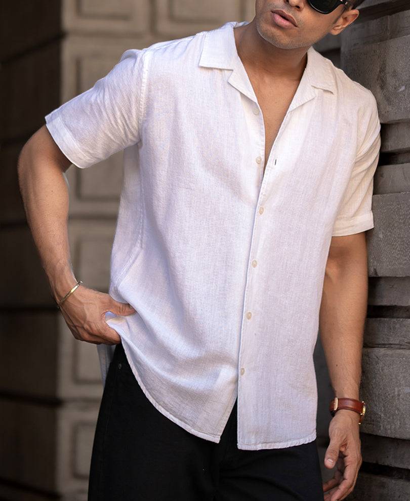 White Linen Regular Fit Half Sleeves Shirt Buy @ ₹999